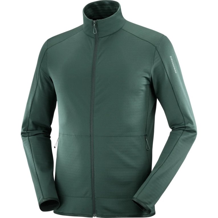 Dark Green Salomon Essential Lightwarm Full Zip Men's Jackets | IE KQ8709